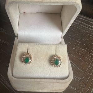 14K Gold 1/4Ct Diamond Emerald Green Earrings